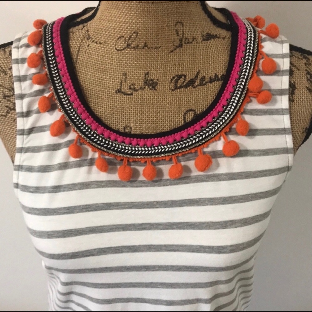 Anthropologie Women’s One September Pom Tank navy white stripe size small - Picture 6 of 7